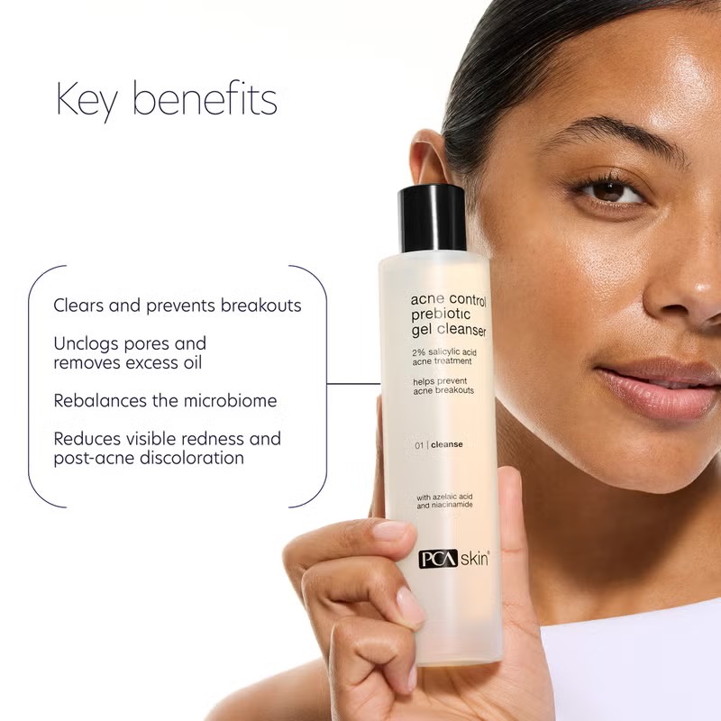 Acne Control Prebiotic Gel Cleanser key benefits for breakouts, pores and redness